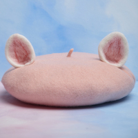 Cute White & Pink Animal Ears Wool Beret Hat - Thumbnail 1
