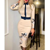 Fashion Women's Long Sleeve Printed Dress - Thumbnail 1