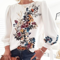 Printed Round Neck Long-Sleeved T-Shirt - Thumbnail 1