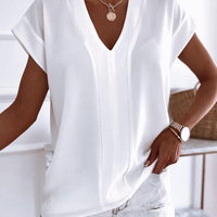 Fashion V-Neck Short Sleeve Shirt Top - Thumbnail 1