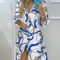 Sexy Women's Printed Long Sleeve Dress - Thumbnail 2