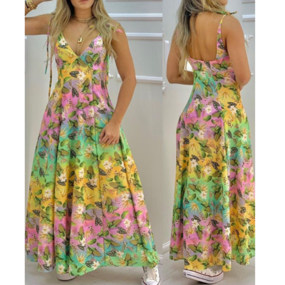 Ladies sling print sleeveless dress - Thumbnail 1