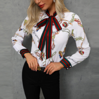 Slim Chiffon Printed Butterfly Shirt - Thumbnail 1