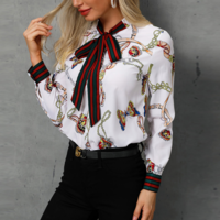 Slim Chiffon Printed Butterfly Shirt - Thumbnail 2
