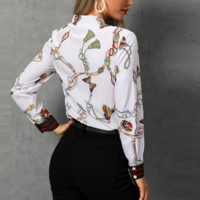 Slim Chiffon Printed Butterfly Shirt - Thumbnail 3