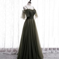 Simple tulle long A line prom dress evening dress - Thumbnail 2