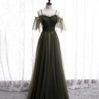 Simple tulle long A line prom dress evening dress - Thumbnail 4
