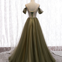 Green tulle long A line prom dress green evening dress - Thumbnail 3