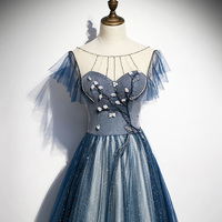 Blue Tulle Long A Line Prom Dress Blue Evening Dress - Thumbnail 1