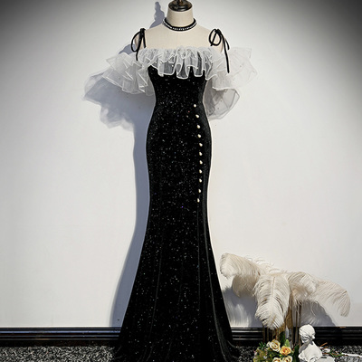 Black long mermaid prom dress black evening dress - Thumbnail 2