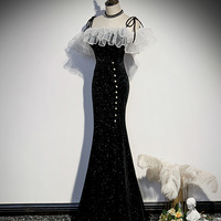 Black long mermaid prom dress black evening dress - Thumbnail 2