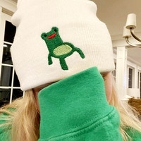 The Froggy Chair Embroidered Beanie Hat  - Thumbnail 6