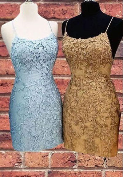 Spaghetti Straps Lace Short Prom Homecoming Dress 