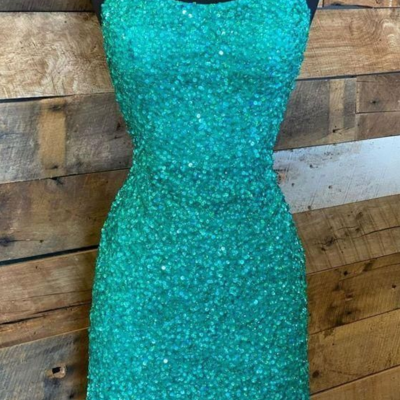 Titight green sequins straps mini homecoming dress  - Thumbnail 4