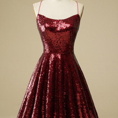 Sequin burgundy short prom/homecoming dress - Thumbnail 4