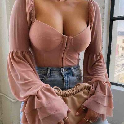 Sexy long-sleeved pink top