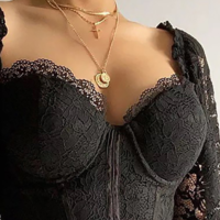 Long Sleeve Black Lace T-Shirt - Thumbnail 1