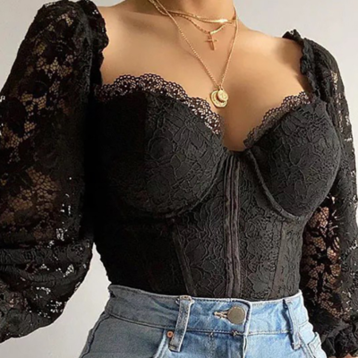 Long sleeve black lace t-shirt