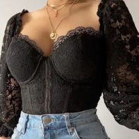 Long Sleeve Black Lace T-Shirt - Thumbnail 2