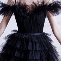 Black tulle long A line prom dress black evening dress - Thumbnail 3