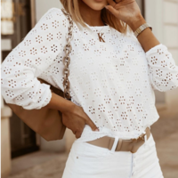 Casual Long-Sleeved White Top - Thumbnail 2