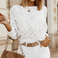 Casual Long-Sleeved White Top - Thumbnail 1