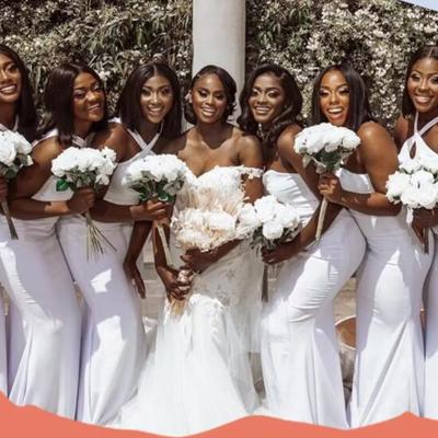 White mermaid halter bridesmaid dresses - Thumbnail 3