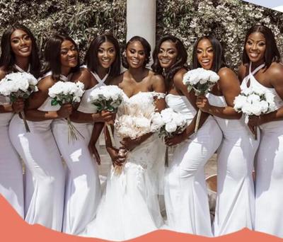 White Mermaid Halter Bridesmaid Dresses