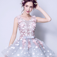 Blue tulle applique long ball gown dress formal dress - Thumbnail 1