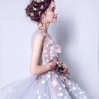 Blue tulle applique long ball gown dress formal dress - Thumbnail 2