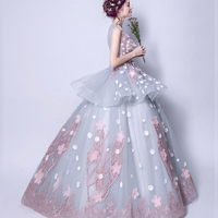 Blue tulle applique long ball gown dress formal dress - Thumbnail 4