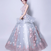 Blue tulle applique long ball gown dress formal dress - Thumbnail 5