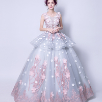 Blue tulle applique long ball gown dress formal dress - Thumbnail 6