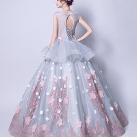 Blue tulle applique long ball gown dress formal dress - Thumbnail 7