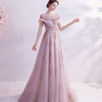 Pink tulle sequins long A line prom dress evening dress - Thumbnail 1