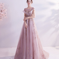 Pink tulle sequins long A line prom dress evening dress - Thumbnail 2