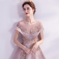 Pink tulle sequins long A line prom dress evening dress - Thumbnail 4