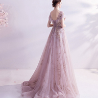 Pink tulle sequins long A line prom dress evening dress - Thumbnail 5