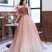 Burgundy tulle long A line prom dress evening dress - Thumbnail 1