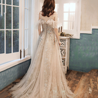 Cute tulle sequins long A line prom dress evening dress - Thumbnail 5