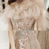 Cute tulle sequins long A line prom dress evening dress - Thumbnail 6