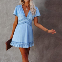 Sexy Blue Short Sleeve Backless Dress - Thumbnail 1