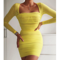 Solid Color Long Sleeve Puff Sleeve Dress - Thumbnail 2