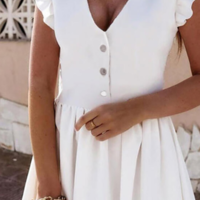 Solid Color V-Neck Sleeveless Dress - Thumbnail 2