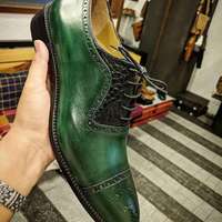 Pure Handmade Green & Black Embossed Alligator Leather Lace up Shoes for Men's - Thumbnail 4
