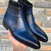 New Handmade Blue Shaded Leather Inside Zip Boots for Men's - Thumbnail 4