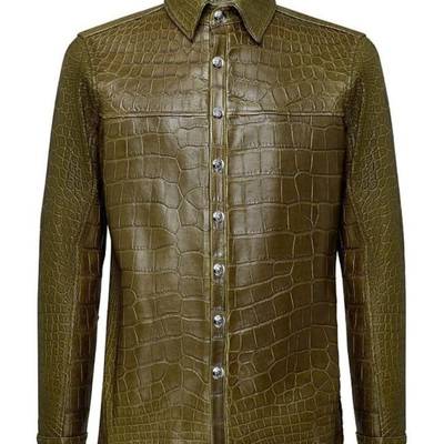 New handmade embossed alligator leather olive fashion jacket for men’s