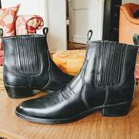 New Handmade Pure Leather Black Chelsea Boots for Men's - Thumbnail 4