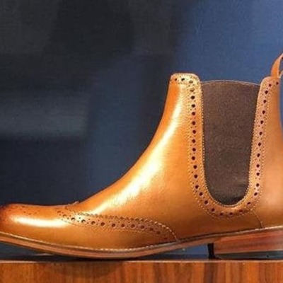 New handmade tan genuine leather chelsea boots for men's