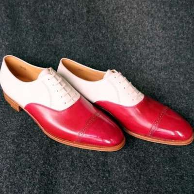 New pure handmade red & white leather lace up shoes for men's